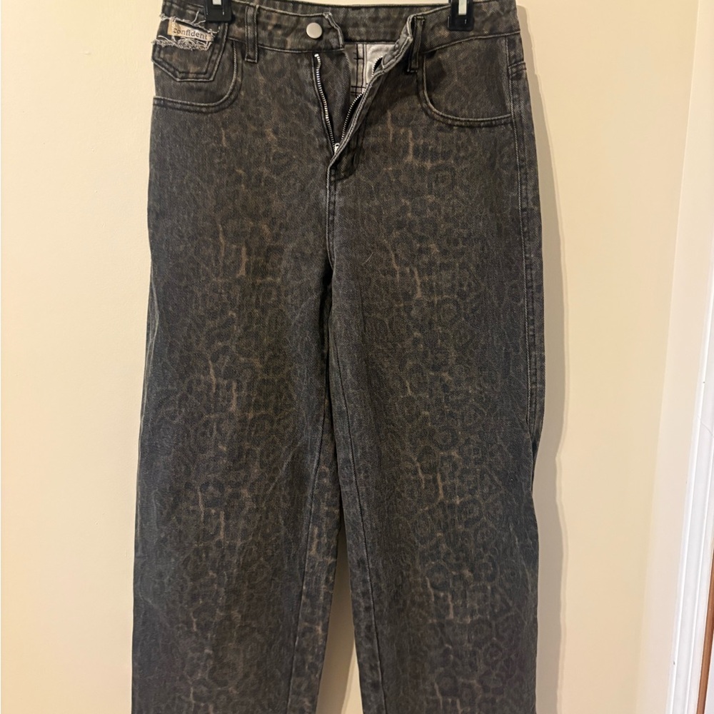 SHEIN High-Rise Black Leopard Print Jeans